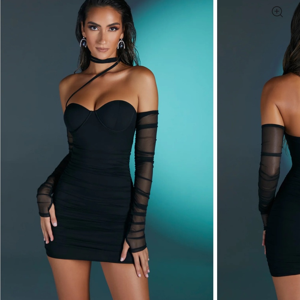 Oh Polly - Underwired Bardot Mini Dress in Black - Size 0